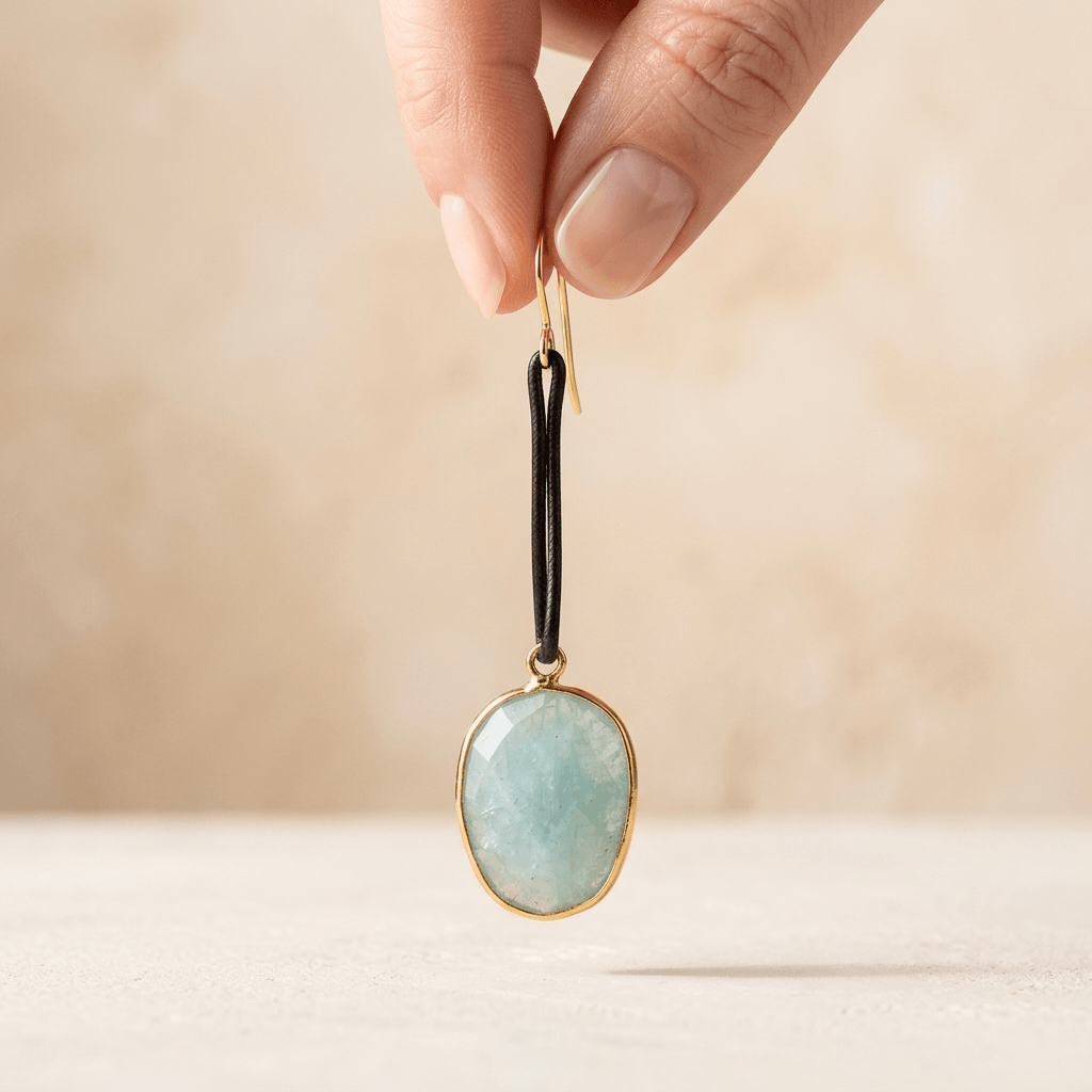 Natural Amazonite Oval Gold Drop Earrings