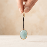 Natural Amazonite Oval Gold Drop Earrings