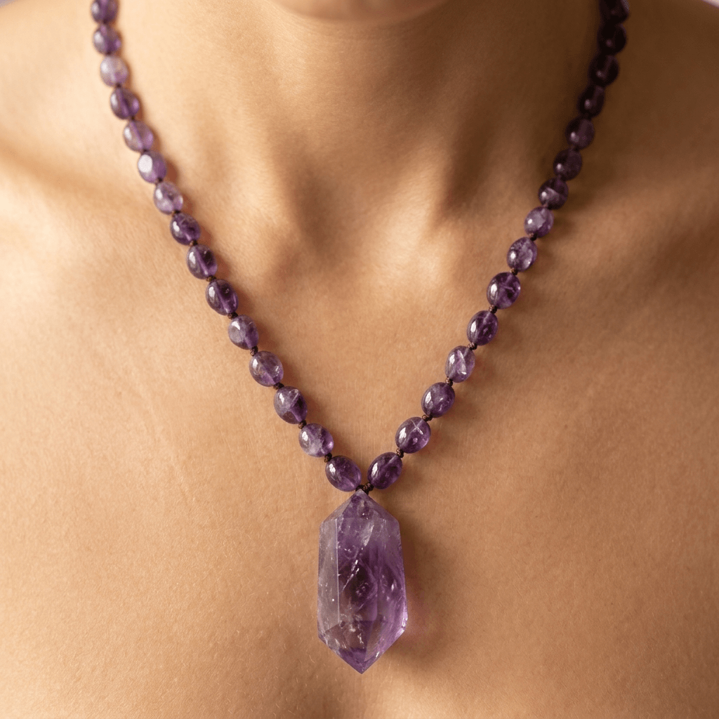 Natural Amethyst Point Pendant Necklace