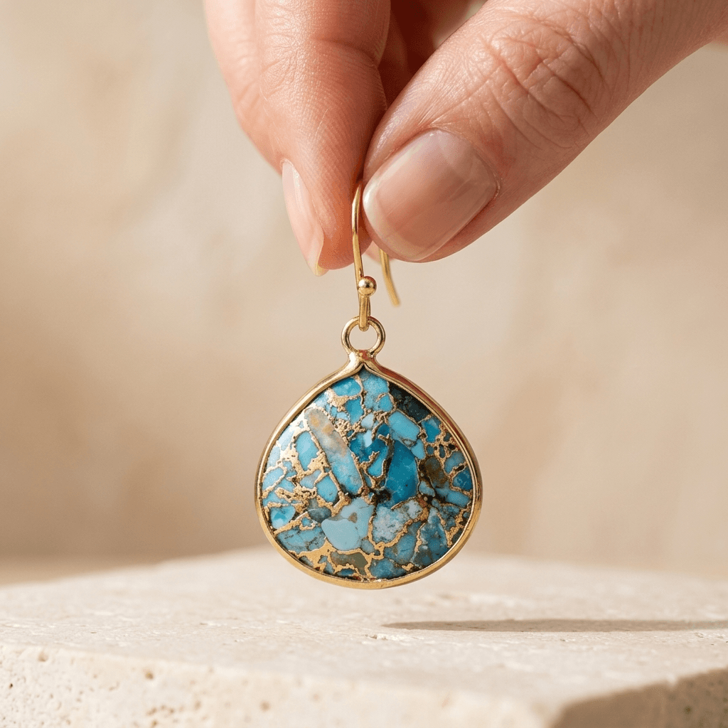 Blue Turquoise Gold Teardrop Earrings