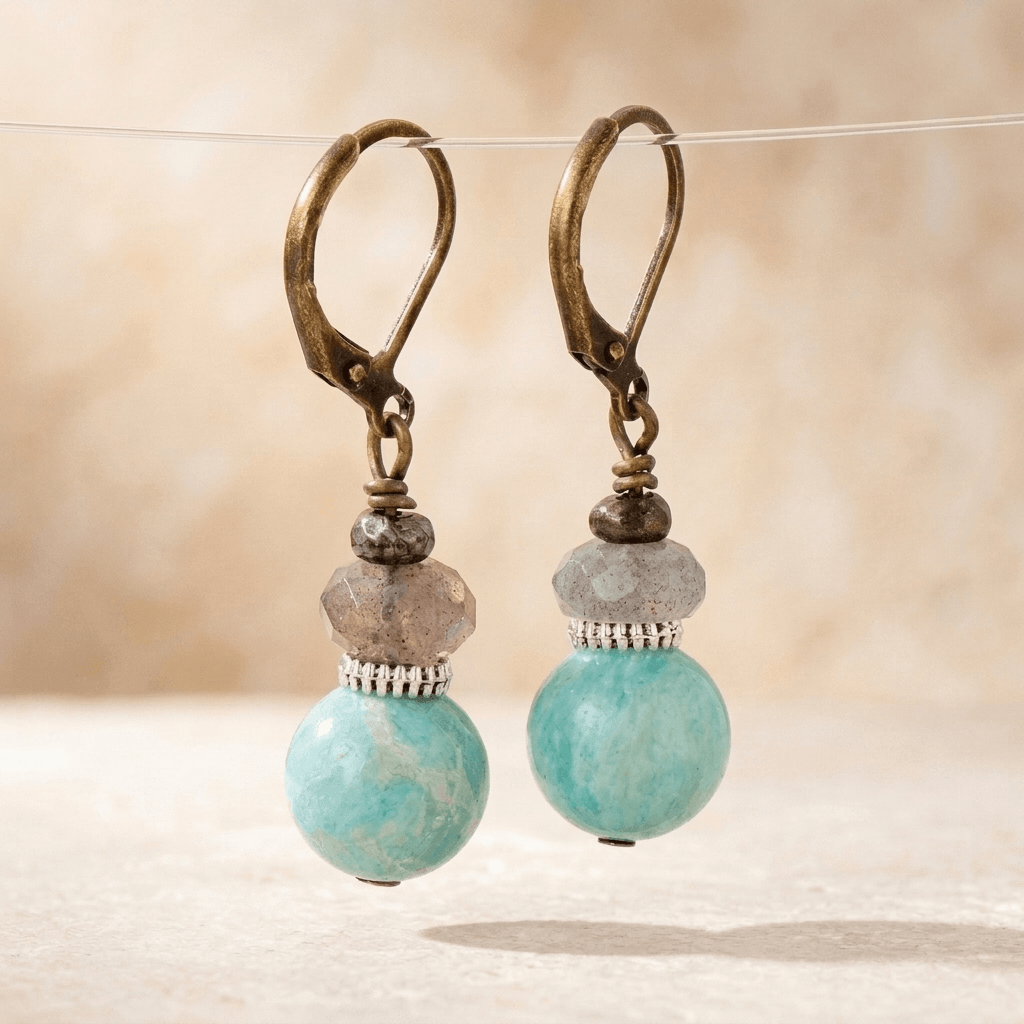 Turquoise Amazonite Bronze Lever Back Earrings
