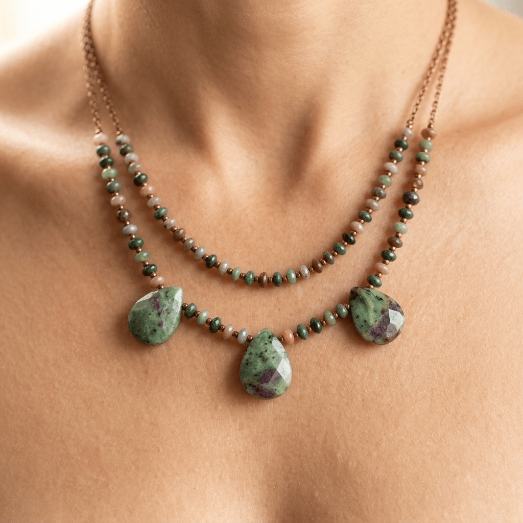 Natural Agate Teardrop Beaded Layered Necklace
