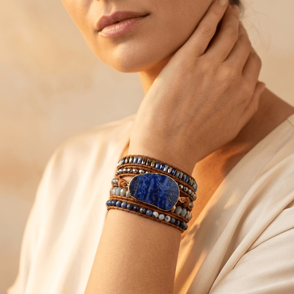 Natural Lapis Lazuli Leather Wrap Bracelet