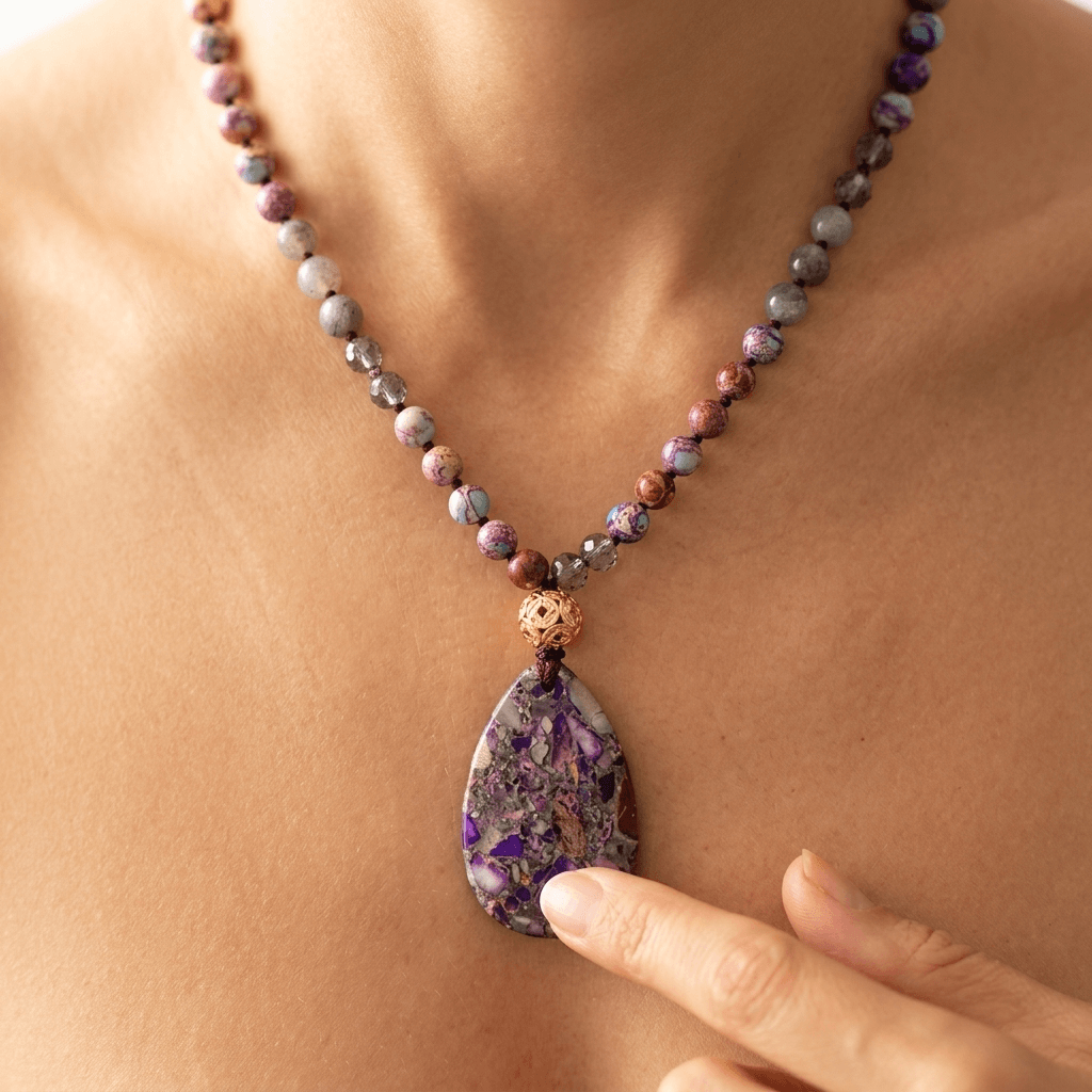 Purple Jasper Natural Stone Teardrop Necklace