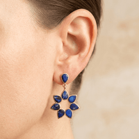 Blue Lapis Gold Flower Drop Earrings