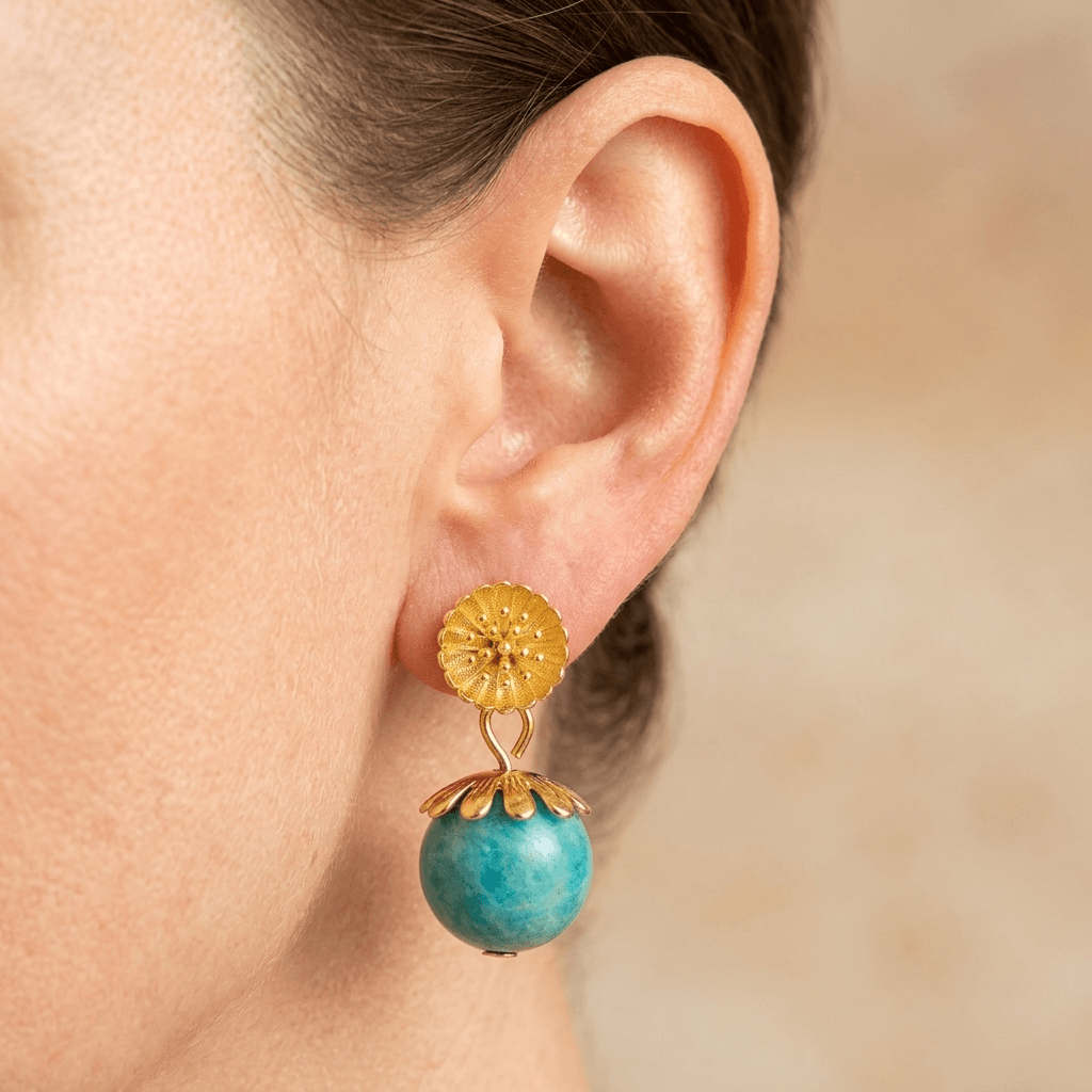 Gold Amazonite Daisy Flower Drop Earrings