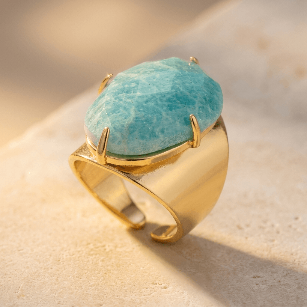 Turquoise Amazonite Gold Statement Ring