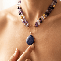 Purple Amethyst Gold Lapis Lazuli Pendant Necklace