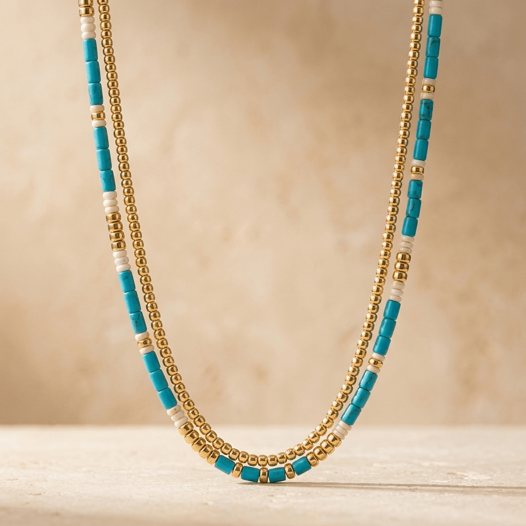 Turquoise Gold Bead Layered Necklace