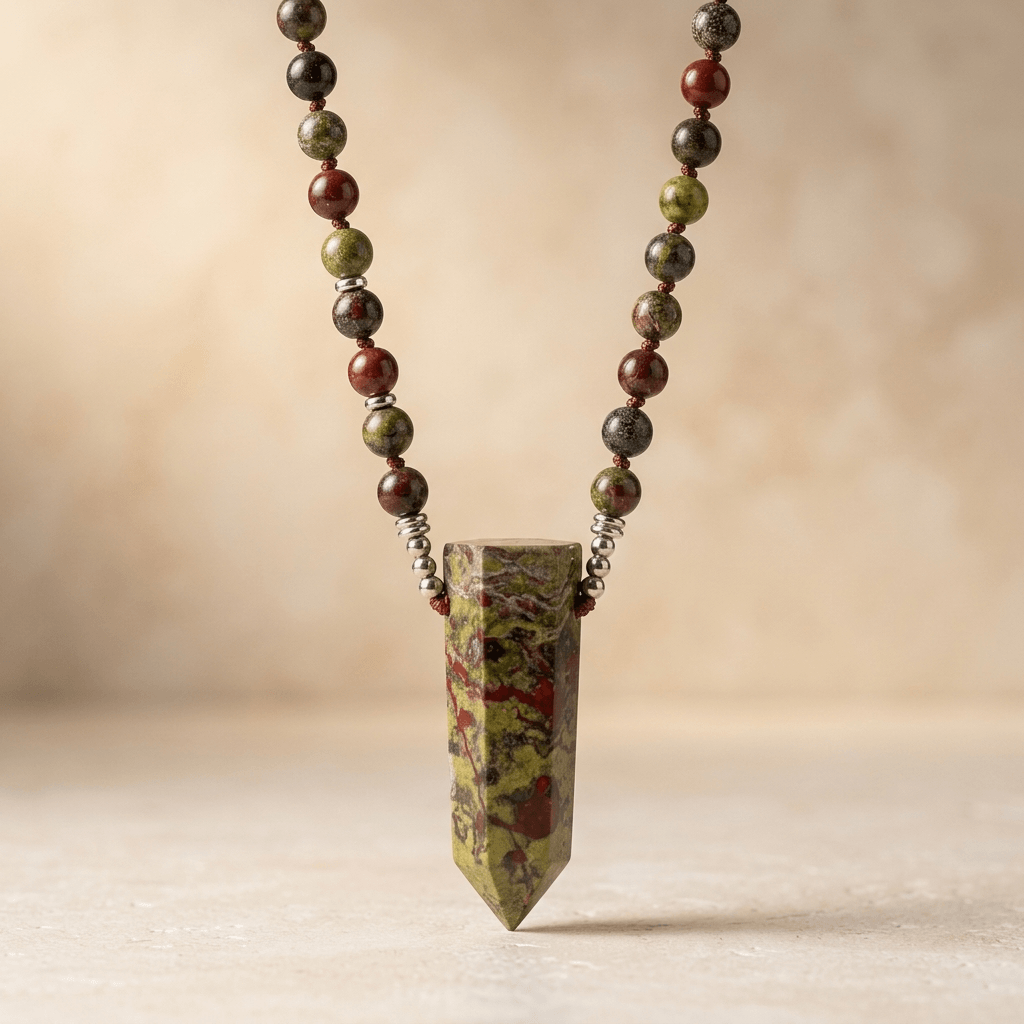 Natural Dragon Blood Jasper Beaded Point Pendant Necklace
