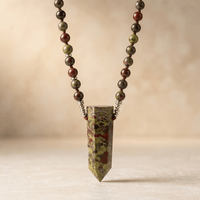 Natural Dragon Blood Jasper Beaded Point Pendant Necklace