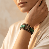 Green Onyx Tube Beads Leather Wrap Bracelet