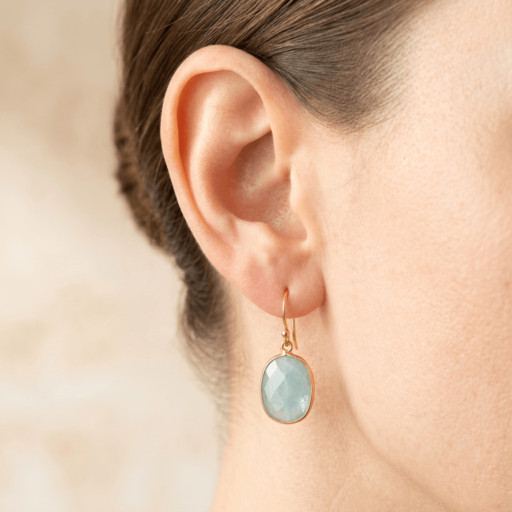 Natural Amazonite Oval Gold Drop Earrings