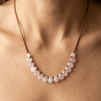 Rose Quartz Teardrop Brass Beaded Necklace