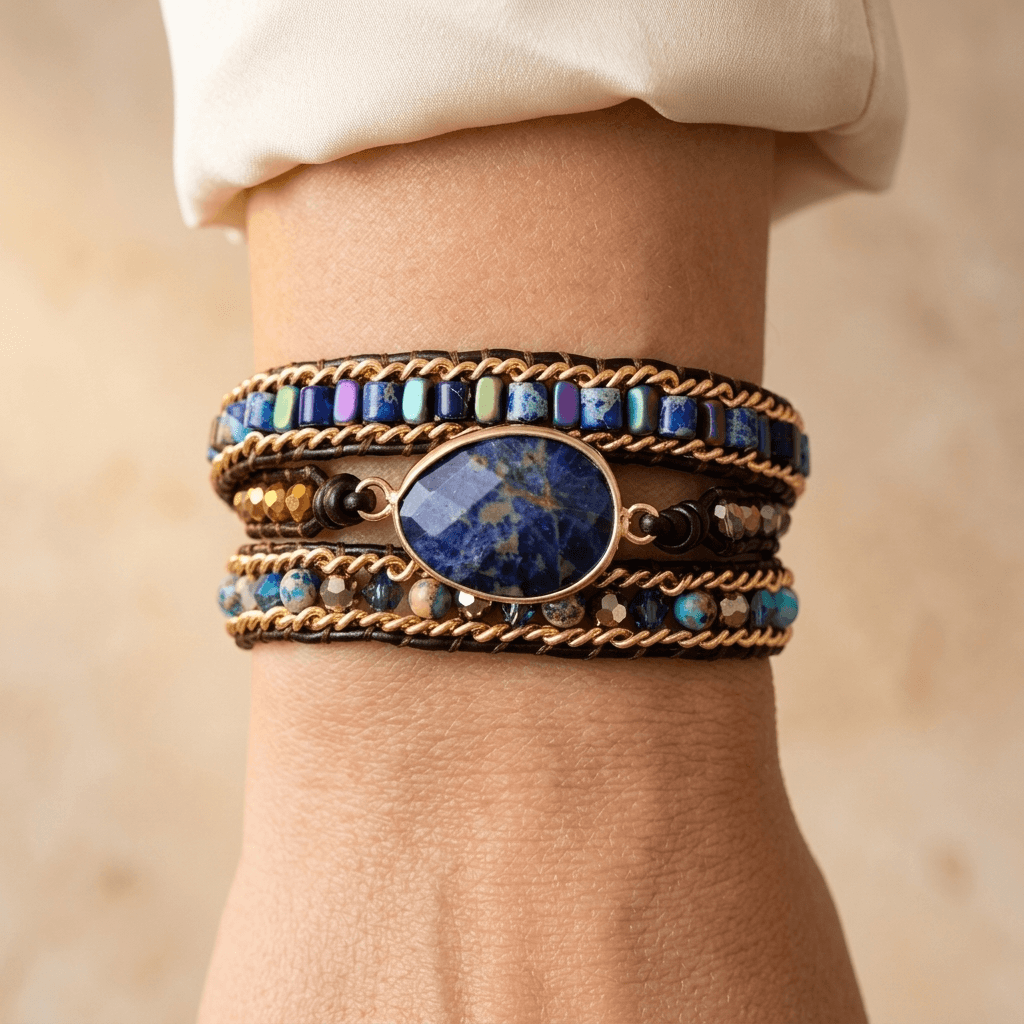 Blue Sodalite Gold Rope Wrap Bracelet