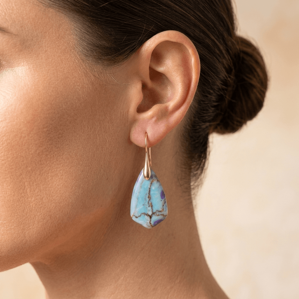 Blue Purple Jasper Gold Drop Earrings