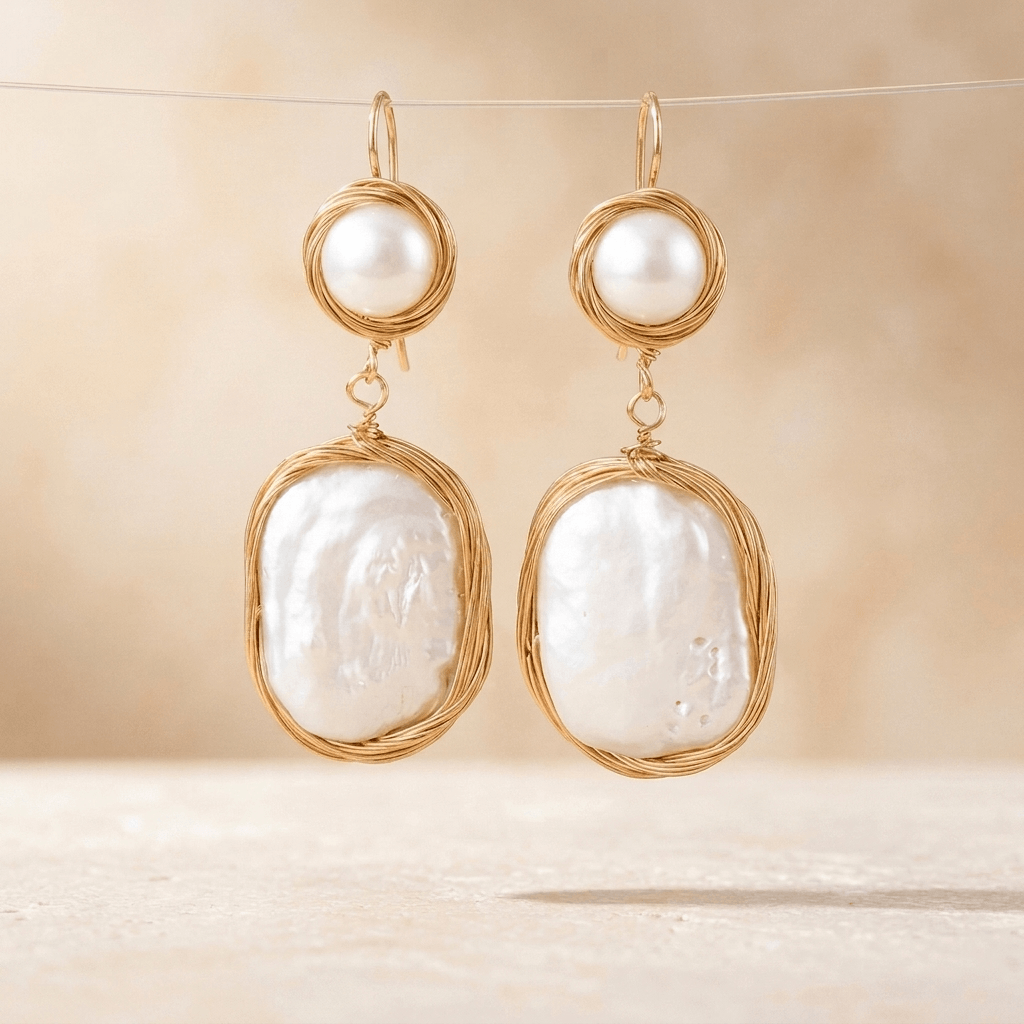 Gold Wire Pearl Drop Earrings