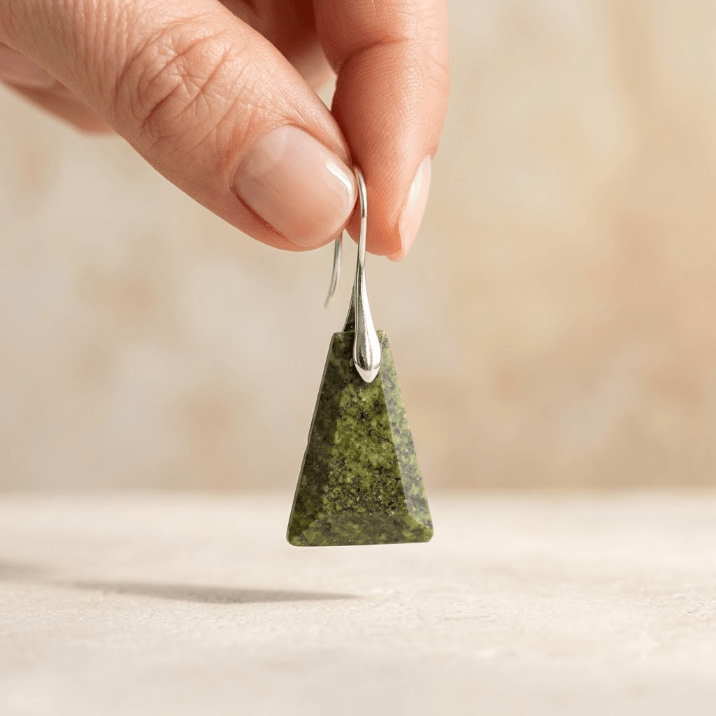 Natural Green Jasper Pyramid Silver Earrings