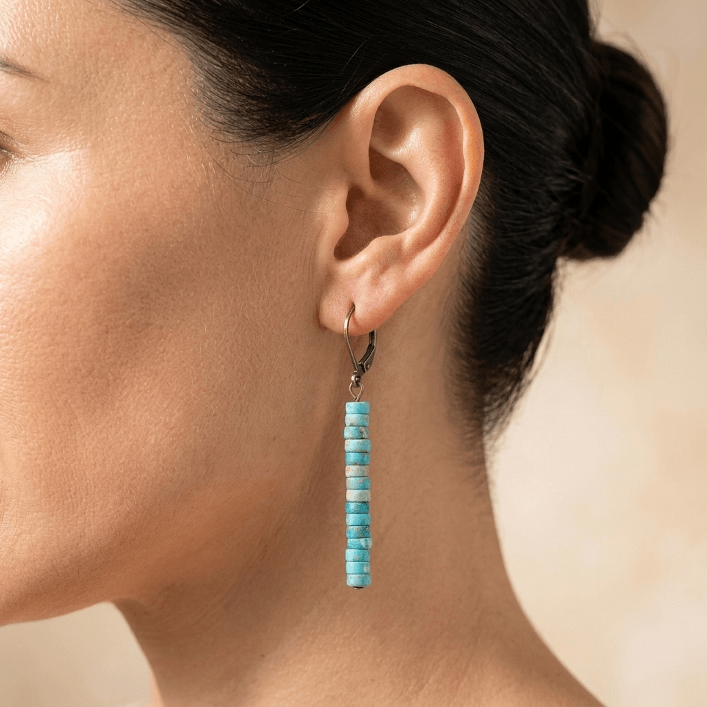 Turquoise Stone Beaded Lever Back Earrings