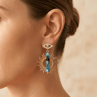 Gold Evil Eye Turquoise Sunburst Drop Earrings