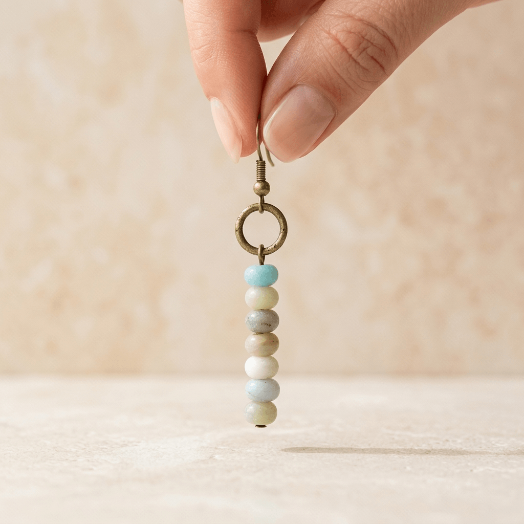 Natural Amazonite Brass Circle Drop Earrings