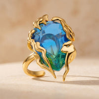 Gold Blue Green Gradient Cushion Ring
