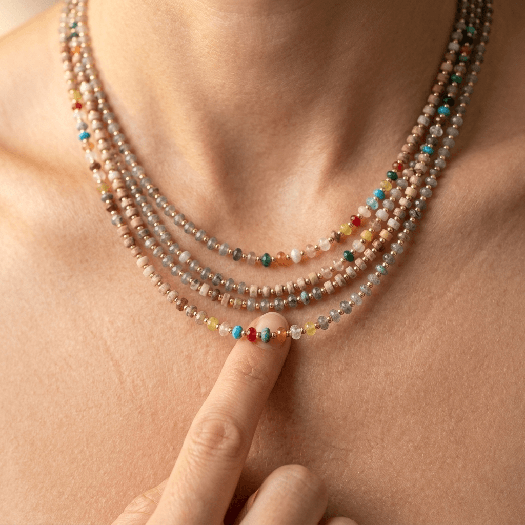 Colorful Gemstone Gold Beaded Layered Necklace