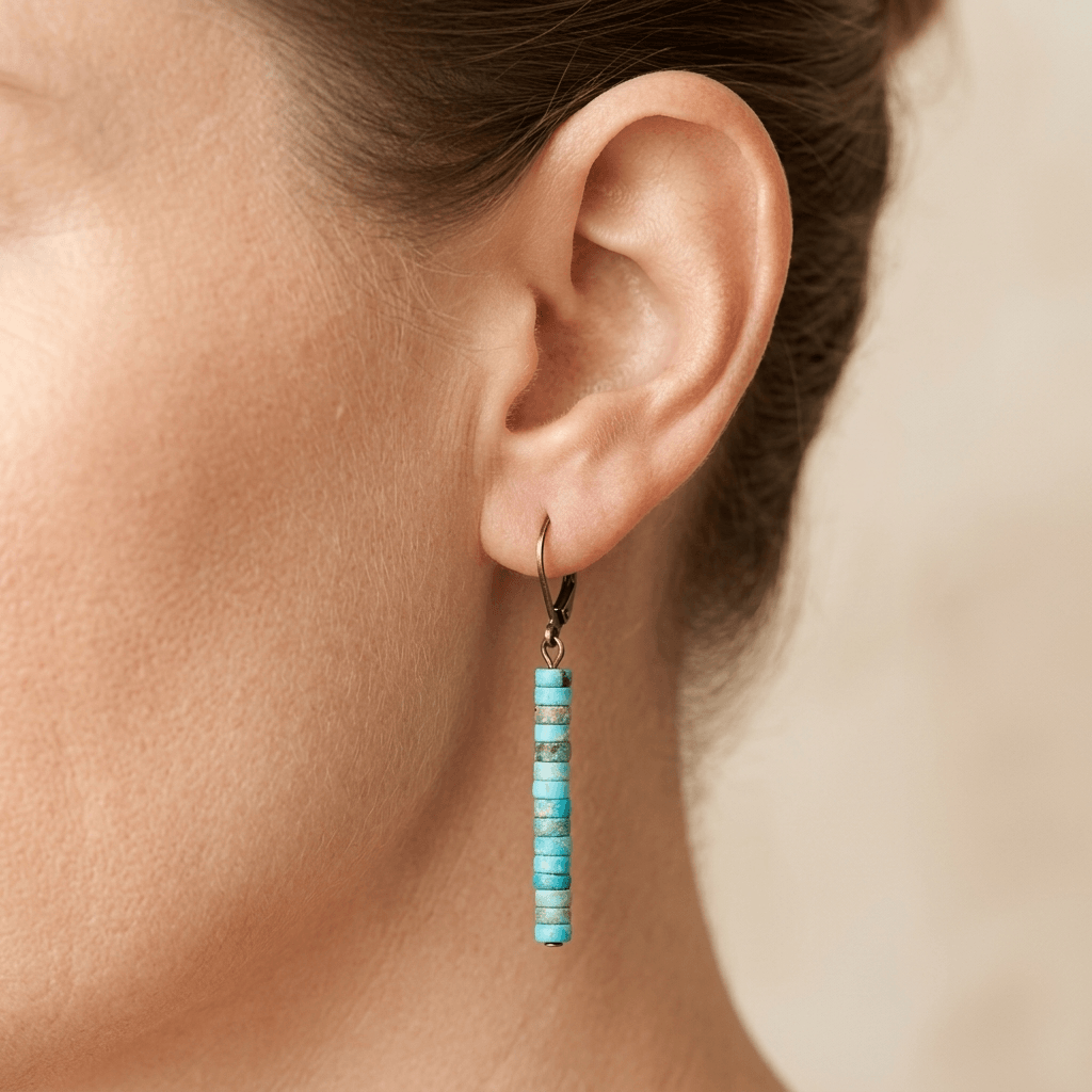 Turquoise Stone Beaded Lever Back Earrings