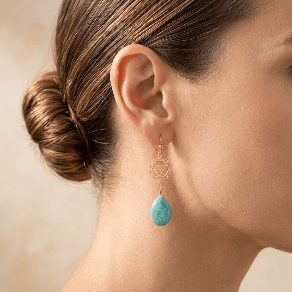 Spiritual Chakra Gold Amazonite Drop Earrings
