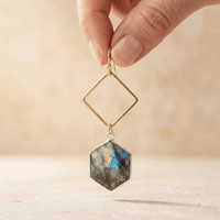 Natural Labradorite Gold Diamond Earrings