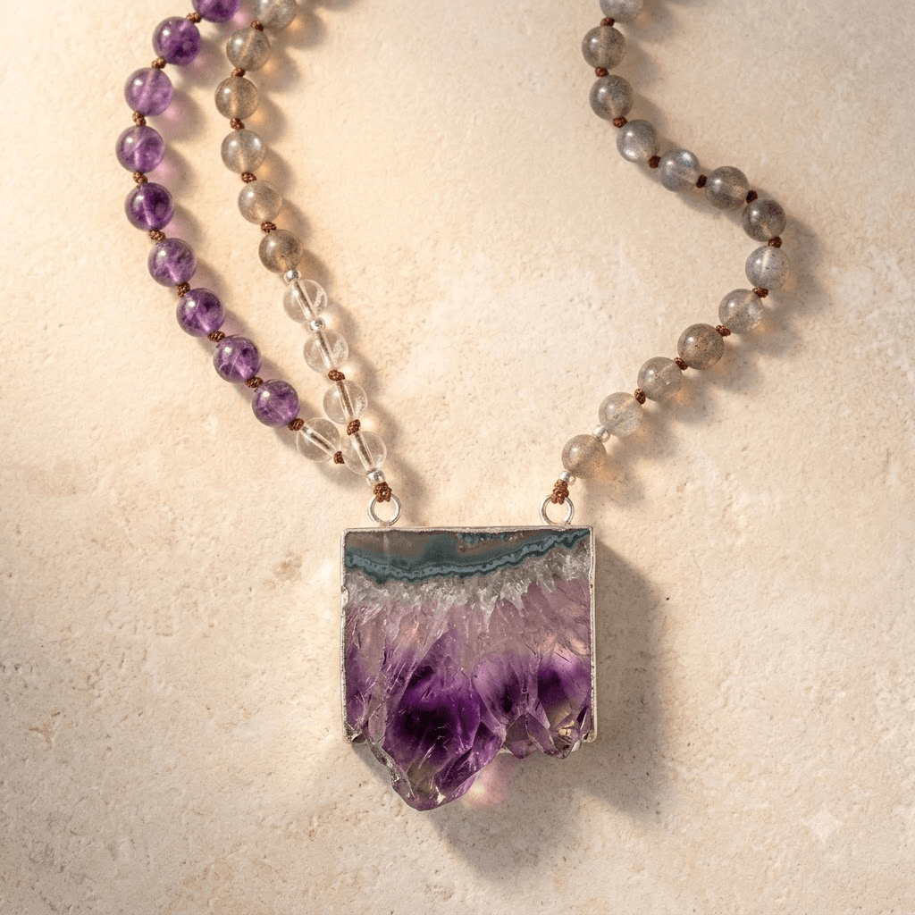 Natural Amethyst Druzy Stone Pendant Necklace