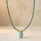 Green Jade Beaded Teardrop Pendant Necklace