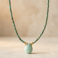 Green Jade Beaded Teardrop Pendant Necklace