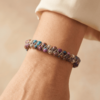 Purple Jasper Silver Beaded Adjustable Bracelet
