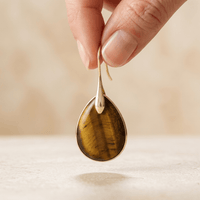 Natural Tiger Eye Gold Teardrop Earrings