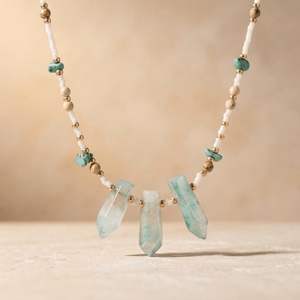 Turquoise Green Crystal Beaded Pendant Necklace