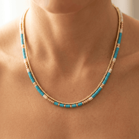 Turquoise Gold Bead Layered Necklace