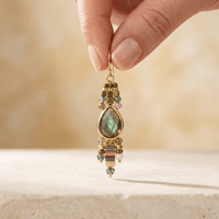 Natural Labradorite Gold Teardrop Dangle Earrings