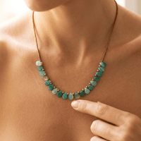 Green Onyx Brass Beaded Long Necklace