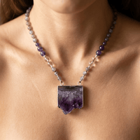 Natural Amethyst Druzy Stone Pendant Necklace