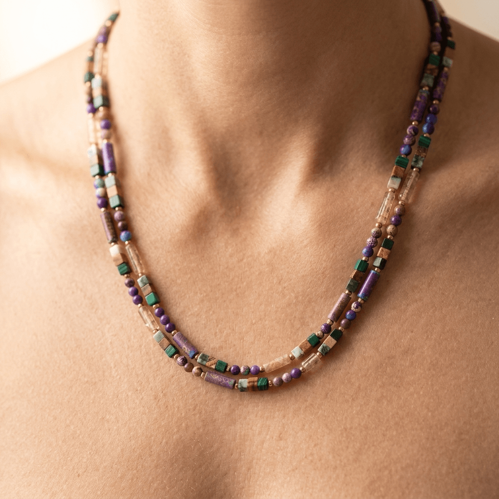Purple Jasper Mixed Gemstone Beaded Necklace