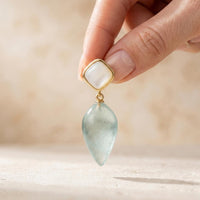 Natural Aquamarine Gold Seashell Drop Earrings