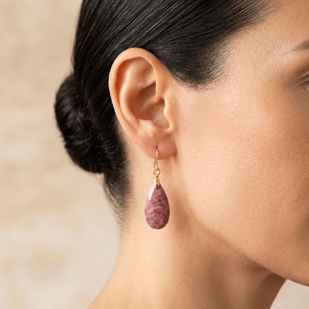 Natural Rhodonite Faceted Drop Earrings