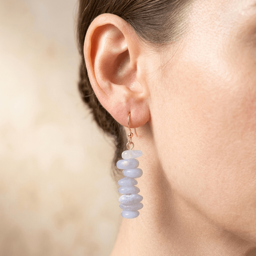 Purple Agate Gold Stack Drop Earrings