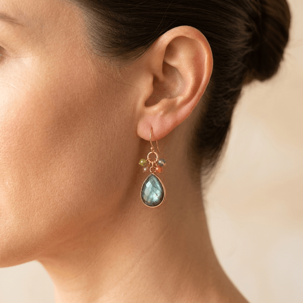 Natural Labradorite Gold Teardrop Earrings