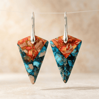 Vibrant Blue Orange Jasper Triangle Earrings