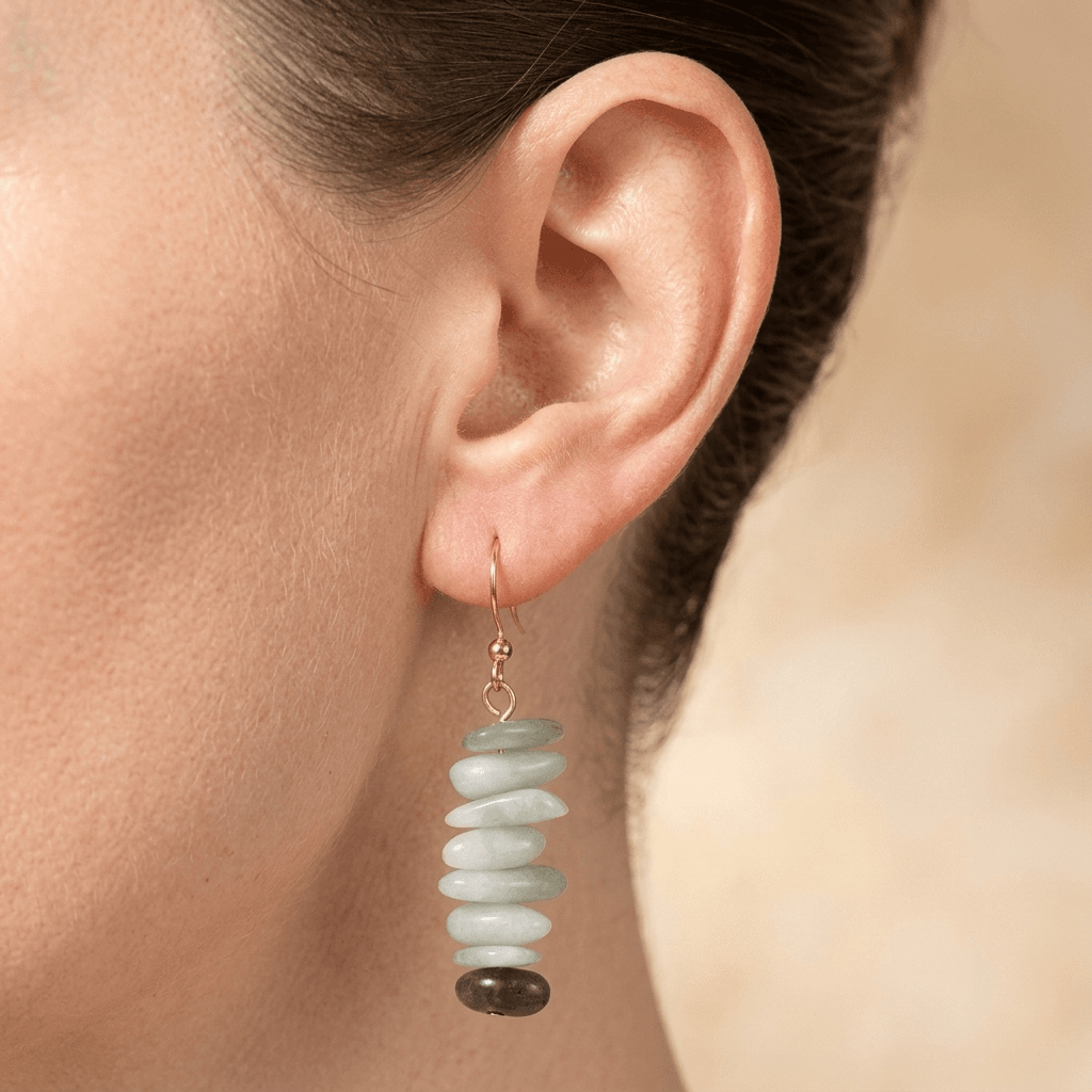 Natural Green Jade Stacked Drop Earrings