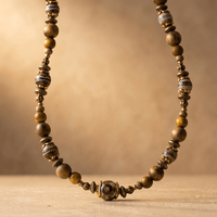 Natural Wood Onyx Striped Beaded Necklace