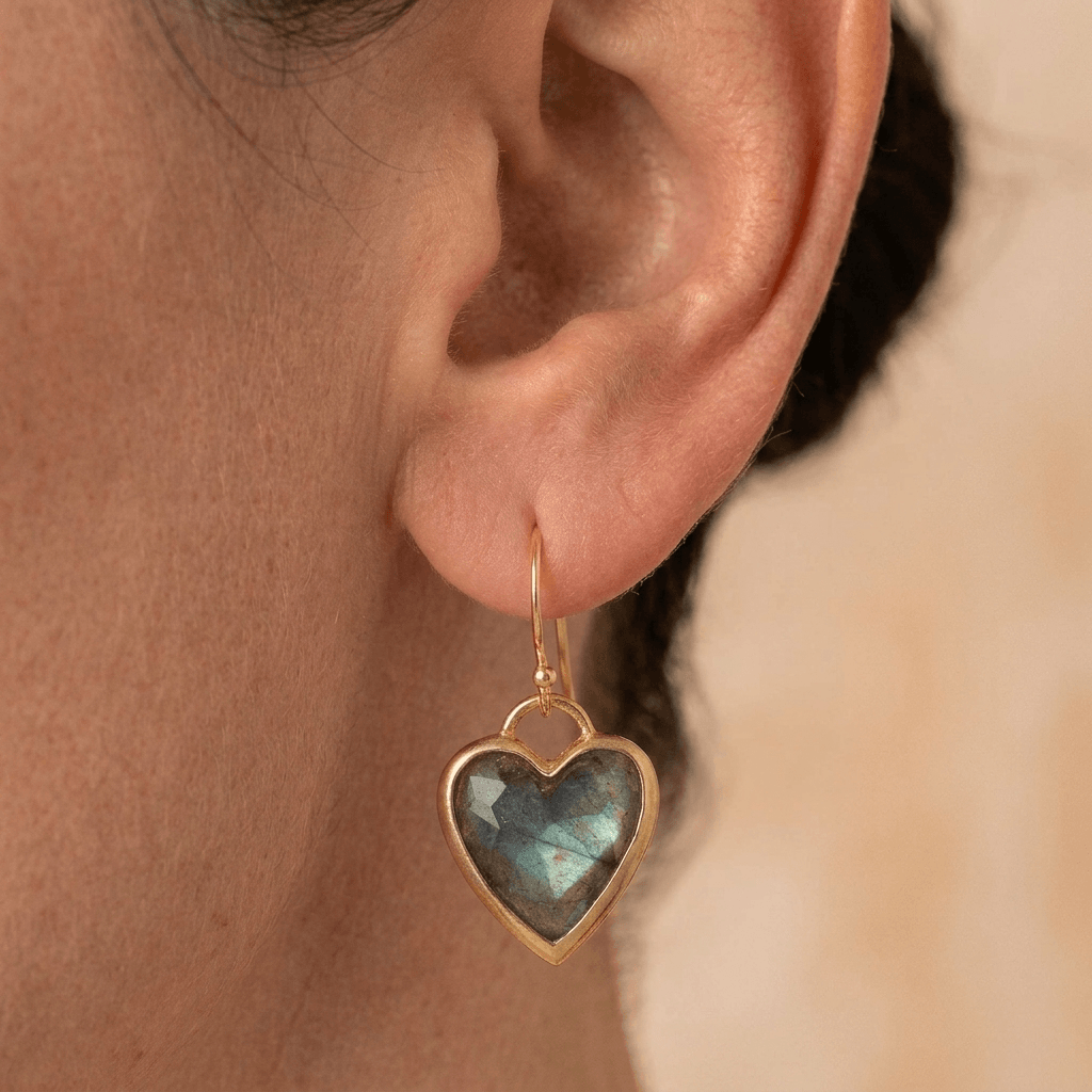 Labradorite Gold Heart Drop Earrings