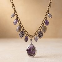 Antique Amethyst Teardrop Silver Chain Necklace